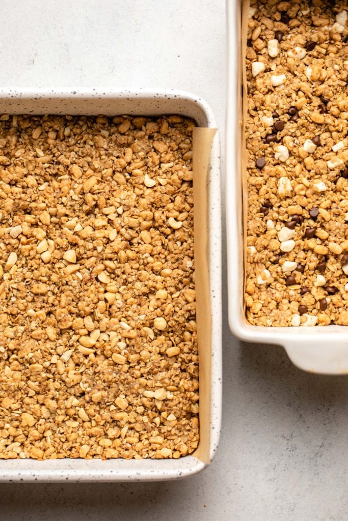 vegan granola bar mixes pressed into baking trays