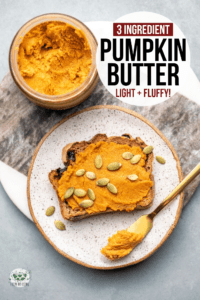 This 3-Ingredient Pumpkin Butter is light, fluffy, and bursting with fall flavor! Serve it spread on toast, stirred into oatmeal, or by the spoonful. #pumpkin #pumpkinbutter #plantbased #dairyfree | frommybowl.com