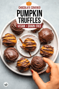 These Healthy Pumpkin Truffles are creamy, fluffy, and packed with fall flavor! Made with only 6 ingredients and naturally gluten, grain, and sugar-free. #pumpkin #pumpkintruffles #grainfree #sugarfree #healthy #plantbased | frommybowl.com