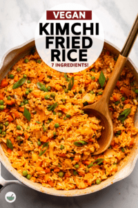 This vegan Kimchi Fried Rice is the perfect balance of spicy, salty, and satisfying. Plus it's packed with veggies and only takes 15 minutes to cook! #friedrice #kimchi #kimchifriedrice #vegan #plantbased | frommybowl.com