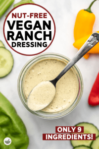 Skip the store and make your own nut-free Vegan Ranch at home! Made with only 9 healthy ingredients, it's perfect for salads, dips, and drizzling over pizza #ranch #veganranch #nutfree #vegan #plantbased | frommybowl.com