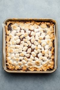 vegan smores bars after baking in the oven