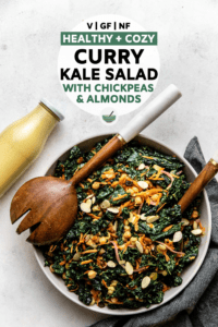 This Curry Kale Salad is hearty, wholesome, and packed with flavor - making it a great side or main! Vegan, Grain Free, and Nut Free #kalesalad #currysalad #vegansalad #grainfree #oilfree | frommybowl.com
