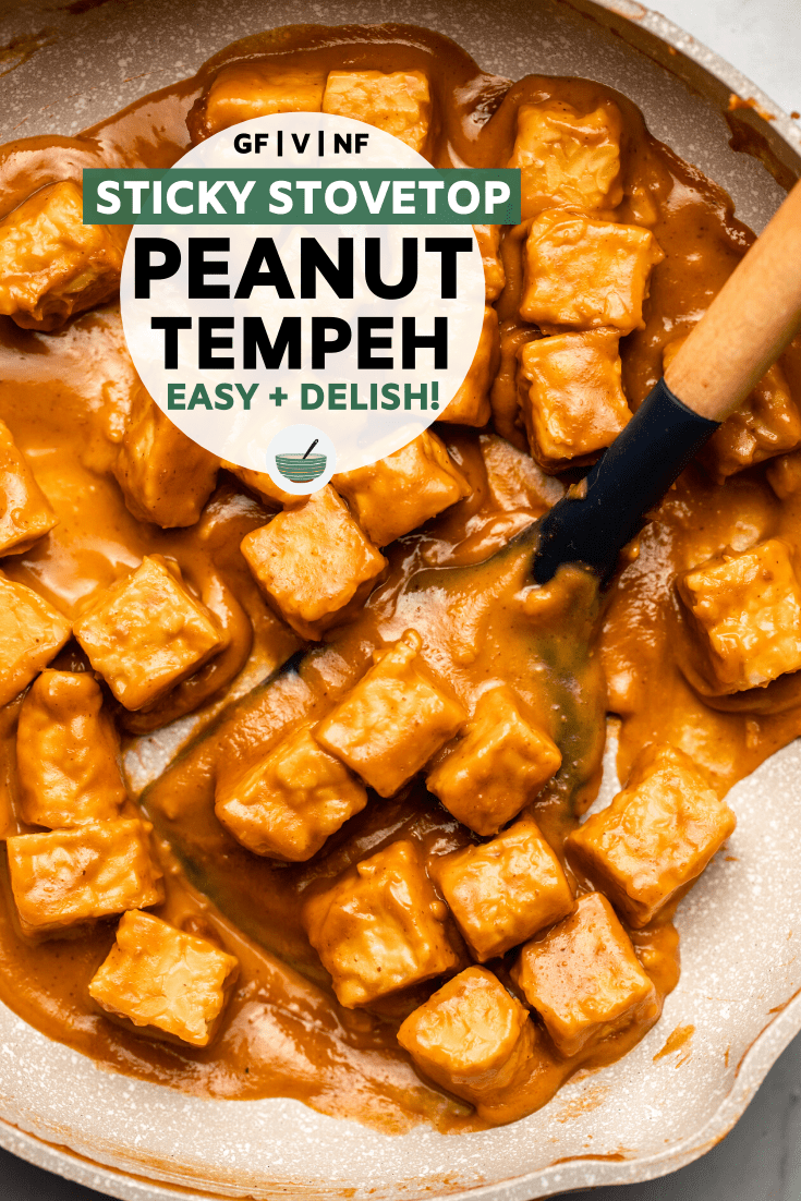 This 6-Ingredient Stovetop Peanut Tempeh is saucy, creamy, and easy! Serve this 15 minute fuss-free recipe with asian-style bowls or noodles. Vegan, Gluten-Free, and high in protein. 