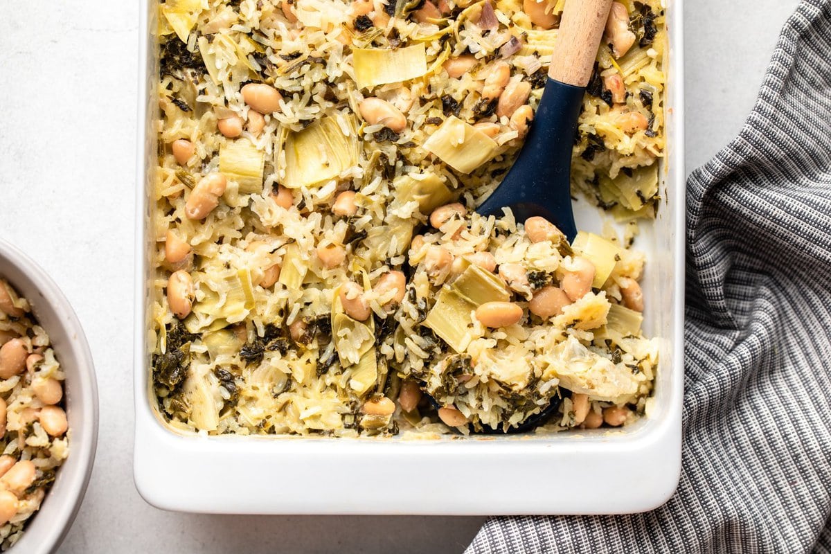Vegan Spinach & Artichoke Casserole with White Beans by From My Bowl