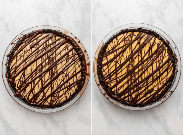 Peanut butter cup pie before and after freezing