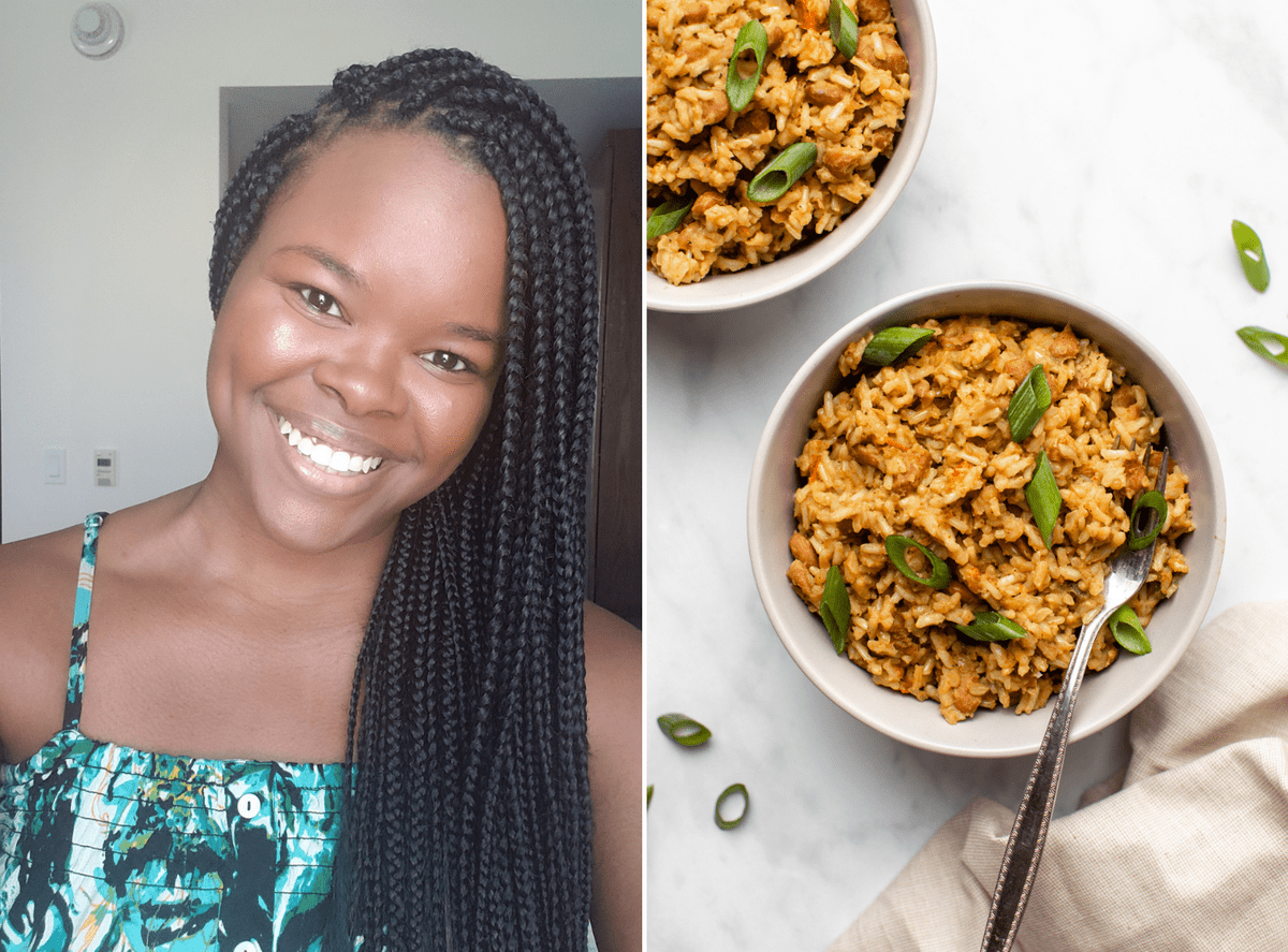 photo of shanice next to photo of rice and peas on marble background