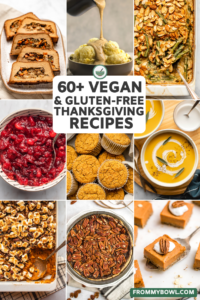collage of various thanksgiving recipes including muffins, soup, pie, and casseroles