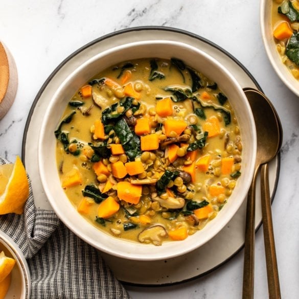 Coconut Curry Lentil Soup with Kale | Vegan - From My Bowl