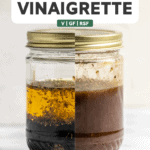 photos of jar of balsamic vinaigrette before and after shaking