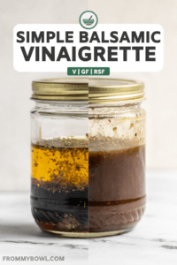 photos of jar of balsamic vinaigrette before and after shaking