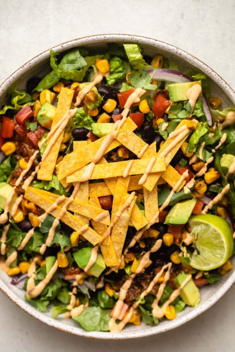 Vegan Taco Salad with Baked Tortilla Strips - From My Bowl