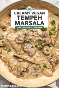 tempeh marsala in mushroom cream sauce topped with fresh parsley