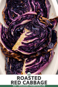 roasted red cabbage wedges on white serving plate