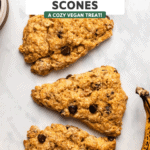 Cooked scones lined up on countertop