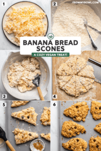 collage of photos demonstrating the step-by-step process to make scones