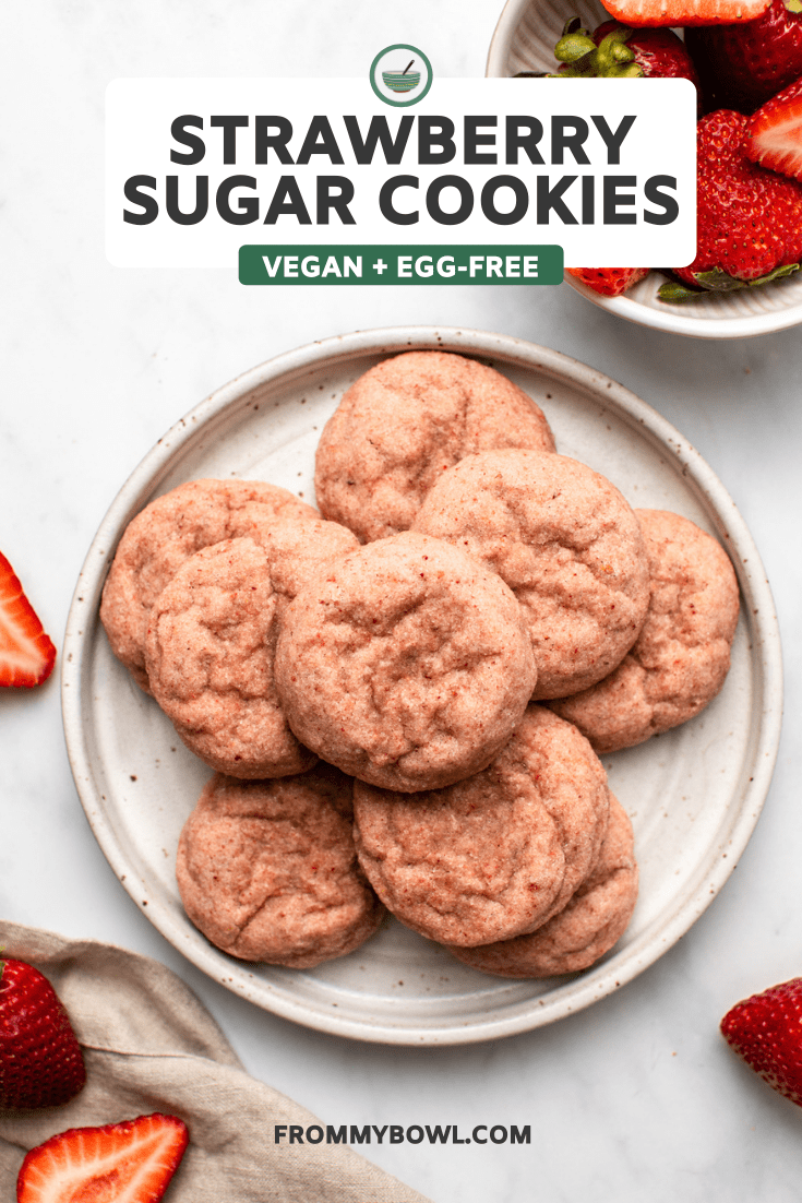 Strawberry sugar cookies on white plate