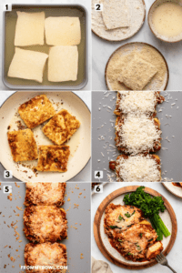 step-by-step guide to making tofu parmesan in a photo collage