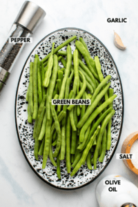 ingredients for garlic green beans on kitchen countertop