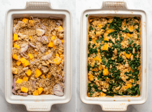butternut squash casserole before and after baking