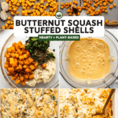collage of step by step photos for making butternut squash stuffed shells