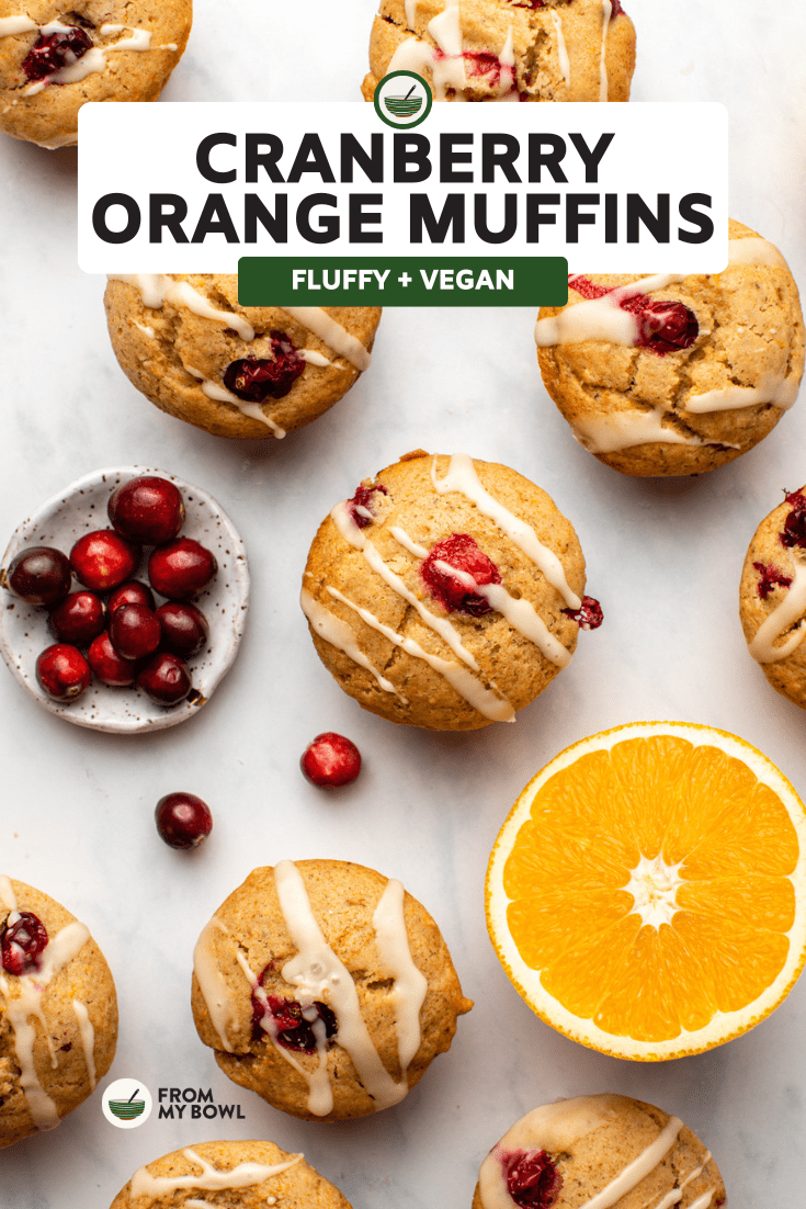 vegan muffins on marble countertop with orange glaze