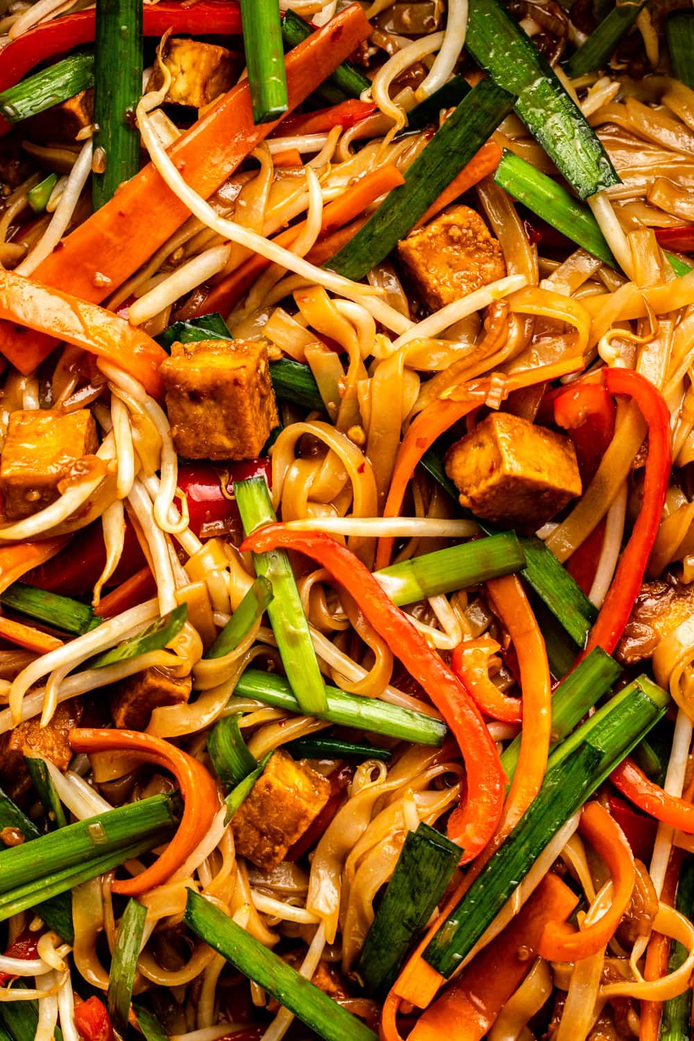 a zoomed in image of vegan pad thai