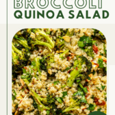 a zoomed in image of the salad with white background and green title text