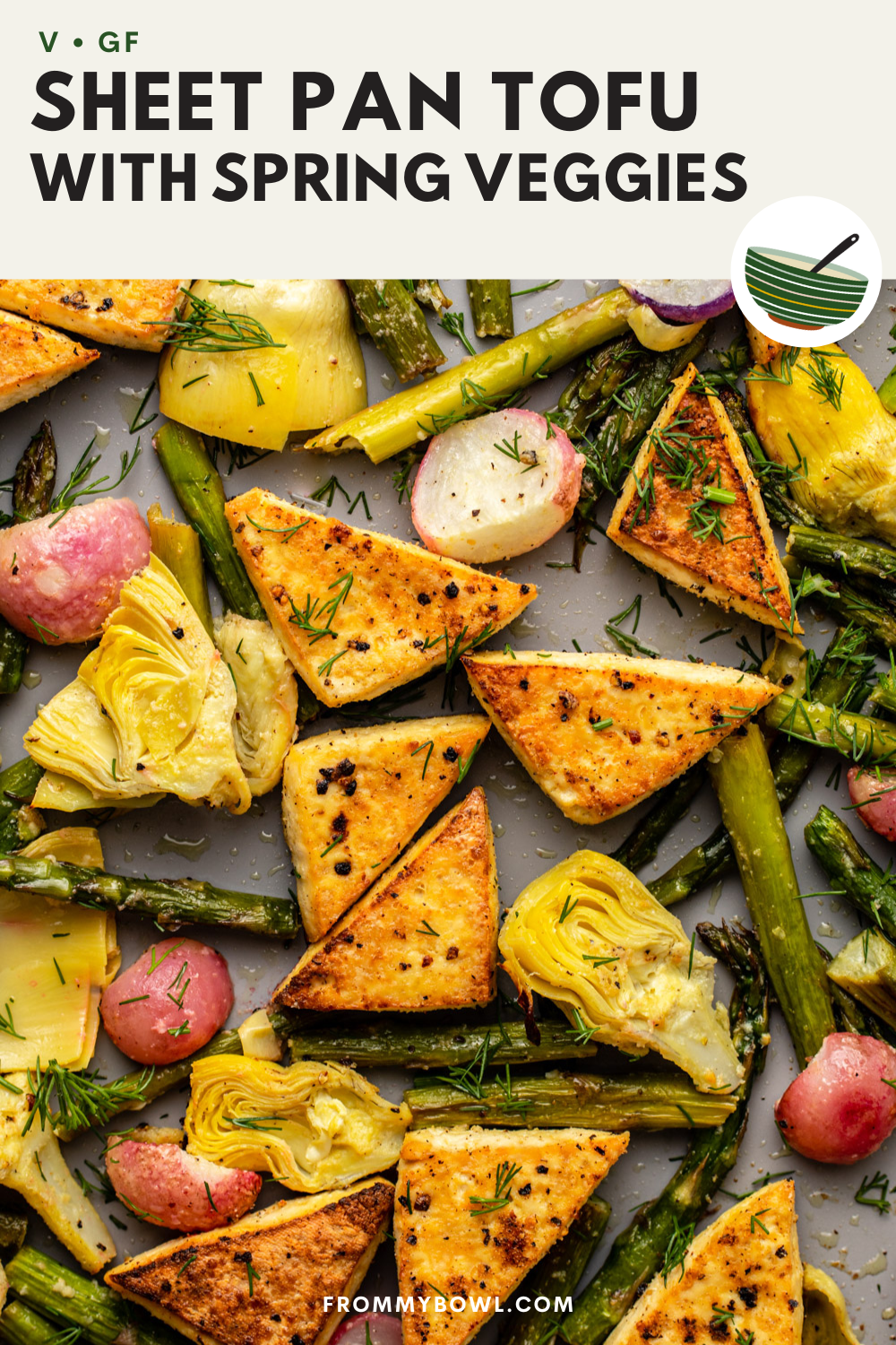 zoomed in image of baked veggies on a sheet pan