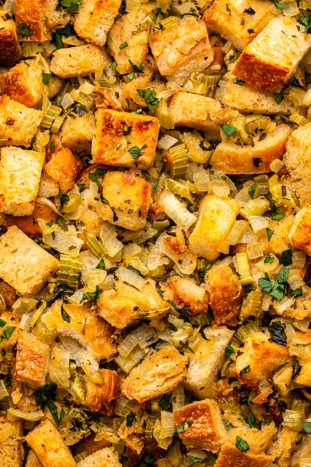 a zoomed in picture of vegan stuffing showing off its texture