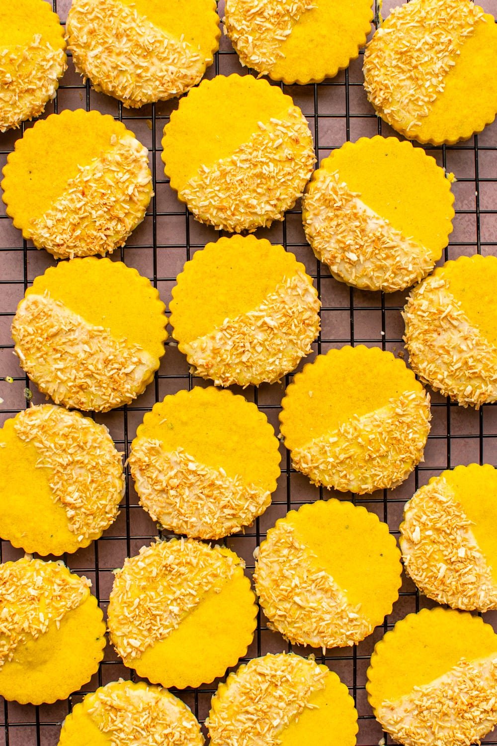 golden milk shortbread cookies laid out on a cooling rack