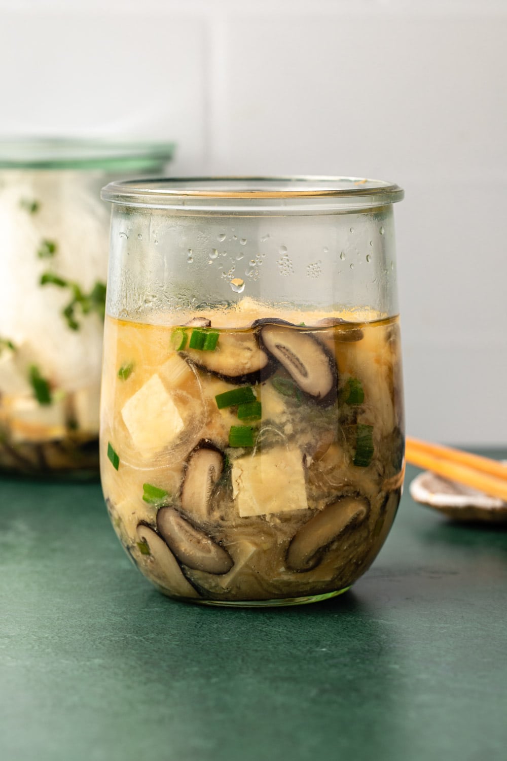 rice noodle soup ready to be served in a jar