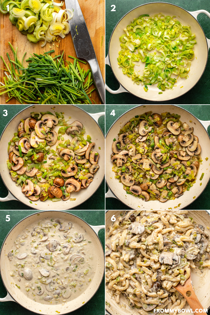 a grid of six images showing the below-described cooking process