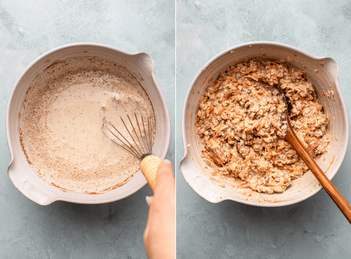 side-by-side images of the below-decribed preparation process of overnight oats