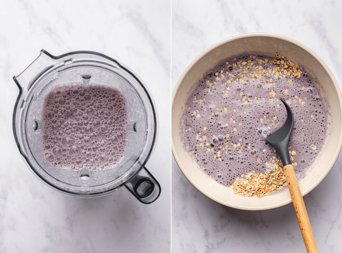 cherry mixture blended, then mixed with rolled oats to prepare overnight oats.